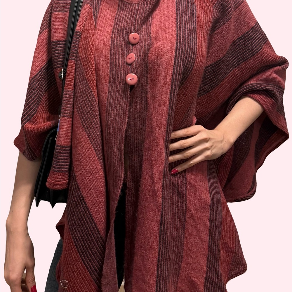 Striped Red and Black Poncho